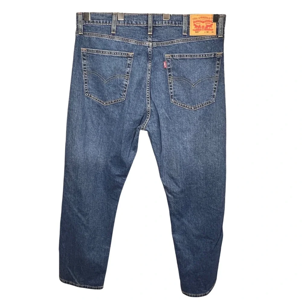 Levi's Blue 505 Regular Fit Straight Leg Jeans Mens 38x30